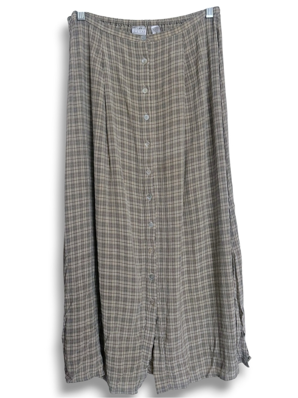 Valerie Steven’s Vintage 90’s Plaid Windowpane Print Button Front Midi Skirt - Picture 2 of 6